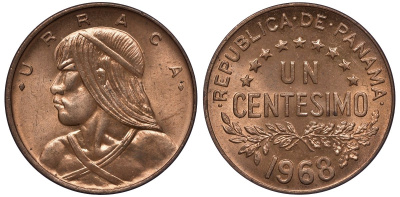 Панама 1 сентесимо 1968 Уррака KM 22 бронза UNC M53-20