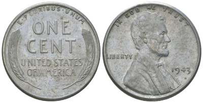 США 1 цент 1943 Авраам Линкольн KM 132 a сталь покрытая цинком aUNC 4580-867