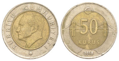Турция 50 курушей 2018 KM 1243 биметалл 4629-724