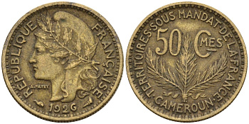 Камерун 50 сантимов 1926 (a), мондвор Париж KM 1 алюминиевая бронза 4169-1143