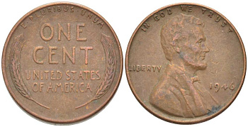 США 1 ЦЕНТ 1946 ЛИНКОЛЬН KM А132 медь цинк 218-939