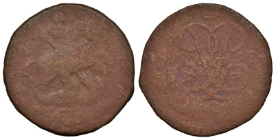 Россия 2 копейки 1758 красный монетный двор, Елизавета Петровна (1741-1762) Биткин 392 медь 221-723