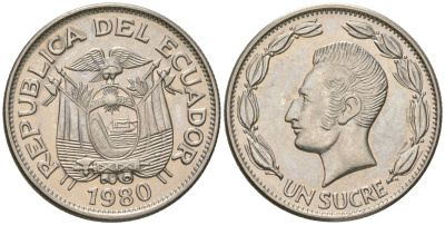 Эквадор 1 сукре 1980 KM 78b сталь плакированная никелем aUNC 4511-735