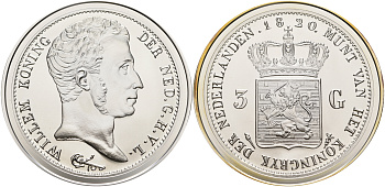 Нидерланды медаль ND серия старинные монеты, Виллем - 3 гульдена 1820  серебро  UNC  00-00