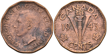 Канада 5 центов 1943 Георг VI (1936-1952) KM 40 медь цинк  4148-1214