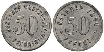 Вестерхольт (Пруссия, Вестфалия) 50 пфеннигов 1920 Funck 598.3, Men05 26656.3, Men18 33501.3 железо aUNC 1524-833