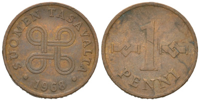 Финляндия 1 пенни 1968 KM 44 медь 4618-512