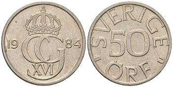 Швеция 50 эре 1984 U, Густав VI Адольф (1950-1973) KM 855 медно-никель 4618-119