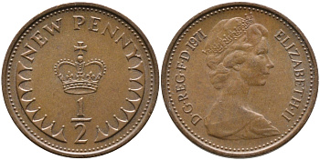 Великобритания 1/2 пенни 1971 Елизавета II (1952-2022) KM 914, Spink 4239 бронза 99-1057