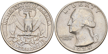 США 25 ЦЕНТОВ = КВОТЕР 1979 ВАШИНГТОН KM А164a медь плакированная медно-никелем 190-327