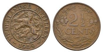 Нидерландские Антильские острова (Нидерландские Антилы) 2 1/2 цента 1959 Юлиана (1948-1980) KM 5 бронза 4671-1137