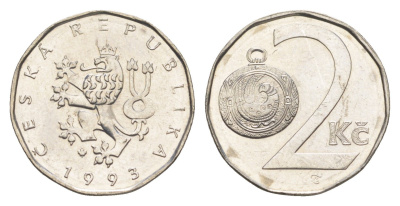 Чехия 2 кроны 1993 KM 9 сталь плакированная никелем UNC 4651-561