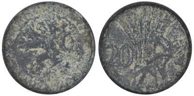 Богемия и Моравия 20 геллеров 1942 германский протекторат KM 2 цинк 4119-912