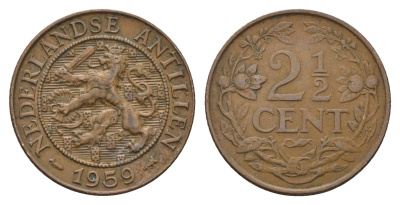 Нидерландские Антильские острова (Нидерландские Антилы) 2 1/2 цента 1959 Юлиана (1948-1980) KM 5 бронза 4671-1137