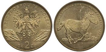Польша 2 злотых 2014 MW, серия сохраним природу, польский коник KM 896 нордик UNC 4676-1052