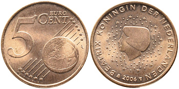 Нидерланды 5 евроцентов 2006 KM 236 сталь плакированная медью UNC 259-644
