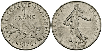 Франция 1 франк 1976 сеятель KM 925 никель 4135-847