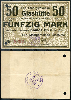 Германия, Гласхютте 50 марок ND нотгельд, Stadtgirokasse   бумага 444-95-1-2