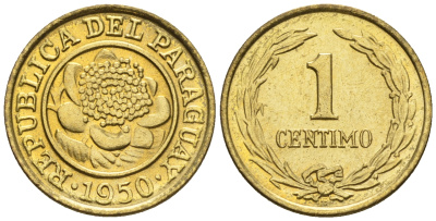 Парагвай 1 сентимо 1950  KM 20 алюминиевая бронза  aUNC  220-1043