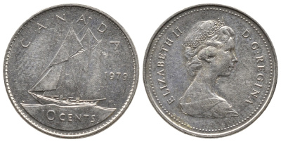 Канада 10 центов 1979 Елизавета II (1952-2022), парусник KM 77.2 никель 73-1733