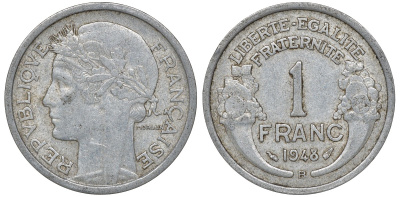 Франция 1 франк 1948 B KM 885a.2 алюминий 4163-445