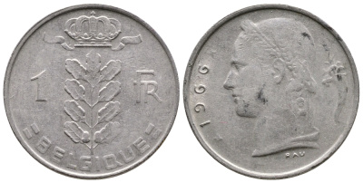 Бельгия 1 франк 1966 Belgique KM 142.1 медно-никель 259-756