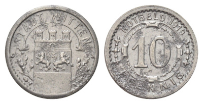 Виттен 10 пфеннигов 1919 Funck 604.5, Men05 27464.10, Men18 34499.10 железо 4708-958