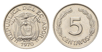Эквадор 5 сентаво 1970 год-тип KM 75c сталь плакированная никелем UNC 4690-844