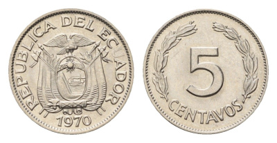 Эквадор 5 сентаво 1970 год-тип KM 75c сталь плакированная никелем UNC 4690-844