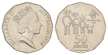 Австралия 50 центов 1994 Международный год семьи KM 257 медно-никель UNC 4672-245