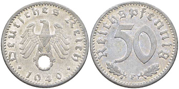 ГЕРМАНИЯ 50 РЕЙХСПФЕННИГОВ 1940 F KM 96, J.372 алюминий 202-654