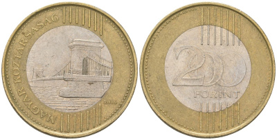 Венгрия 200 форинтов 2010 BP KM 826 биметалл 4120-322