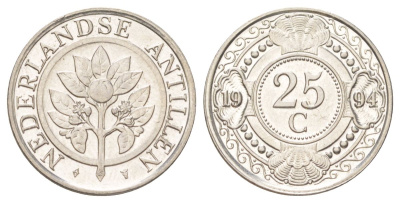 Нидерландские Антильские острова (Нидерландские Антилы) 25 центов 1994 KM 35 сталь плакированная никелем UNC 4625-532