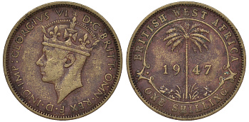 Британская Западная Африка 1 шиллинг 1947 Георг VI KM 23 никель латунь 25-1325
