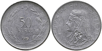 Турция 50 курушей 1973 Анатолийская невеста KM 899 нержавеющая сталь 4541-852