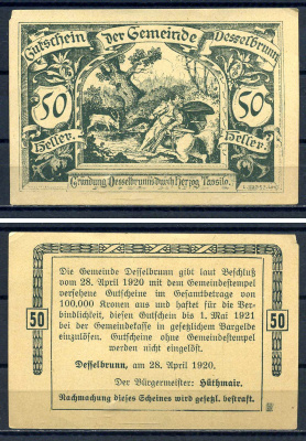 Дессельбрунн (Австрия) 50 геллеров 1920 бумага aUNC 7556-36-3-1