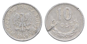 Польша 10 грошей 1949 Y 42a алюминий 4625-545