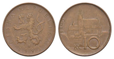 Чехия 10 крон 1993 кафедральный собор, город Брно KM 4 сталь плакированная медью 4546-1127