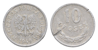 Польша 10 грошей 1949 Y 42a алюминий 4625-545