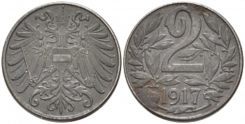 АВСТРИЯ 2 ГЕЛЛЕРА 1917 КАРЛ I (1916-1918) KM 2824 железо 3309-939