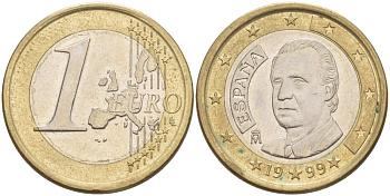 ИСПАНИЯ 1 ЕВРО 1999 ХУАН КАРЛОС I KM 1046 биметалл 4543-252