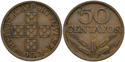 Португалия 50 сентаво 1973 KM 596 бронза 4156-531