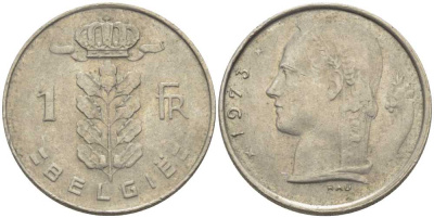 БЕЛЬГИЯ 1 ФРАНК 1973 BELGIE, БОДУЭН I (1951-1993) KM 143.1 медно-никель 119-631