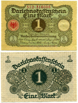 Германия 1 марка 1920 1 марта 1920, Веймарская республика Pick 58, Розенберг 64 бумага аUNC 7547-11-1