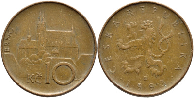 Чехия 10 крон 1993 кафедральный собор, город Брно KM 4 сталь плакированная медью 4397-412