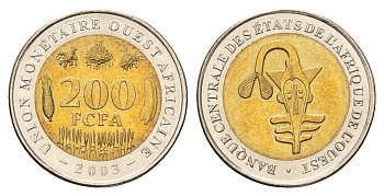Западная Африка (BCEAO) 200 франков 2003 KM 14 биметалл UNC 4671-157