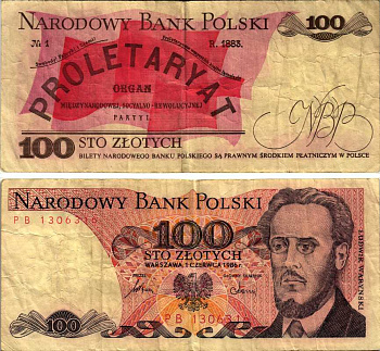 ПОЛЬША 100 ЗЛОТЫХ 1986 1 ИЮНЯ 1986, ЛЮДВИГ ВАРИНСКИЙ Pick 143е бумага 7548-114-1-2