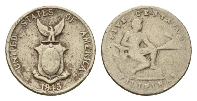 Филиппины 5 сентаво 1945 Администрация США KM 180a медно-никель 4639-1062