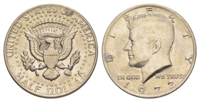 США 1/2 доллара (50 центов) 1972 Джон Кеннеди KM 202b медь плакированная медно-никелем aUNC 4140-835