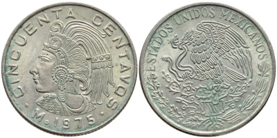 МЕКСИКА 50 СЕНТАВО 1975 DOTS KM 452 медно-никель 93-1312